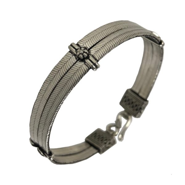 flat chain broad silver bracelet in pure 925 sterling silver