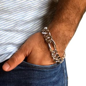 model wearing 925 sterling silver chain bracelet for men