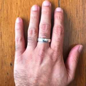 model wearing sterling silver eternity band ring