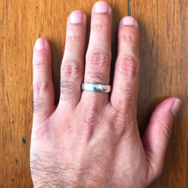 model wearing sterling silver eternity band ring