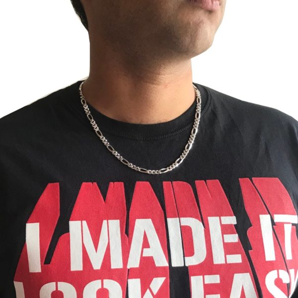 model wearing 20 inch silver chain for men
