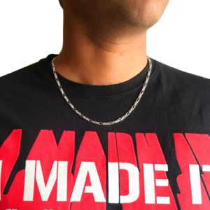 model wearing hammered silver chain in pure 925 sterling silver