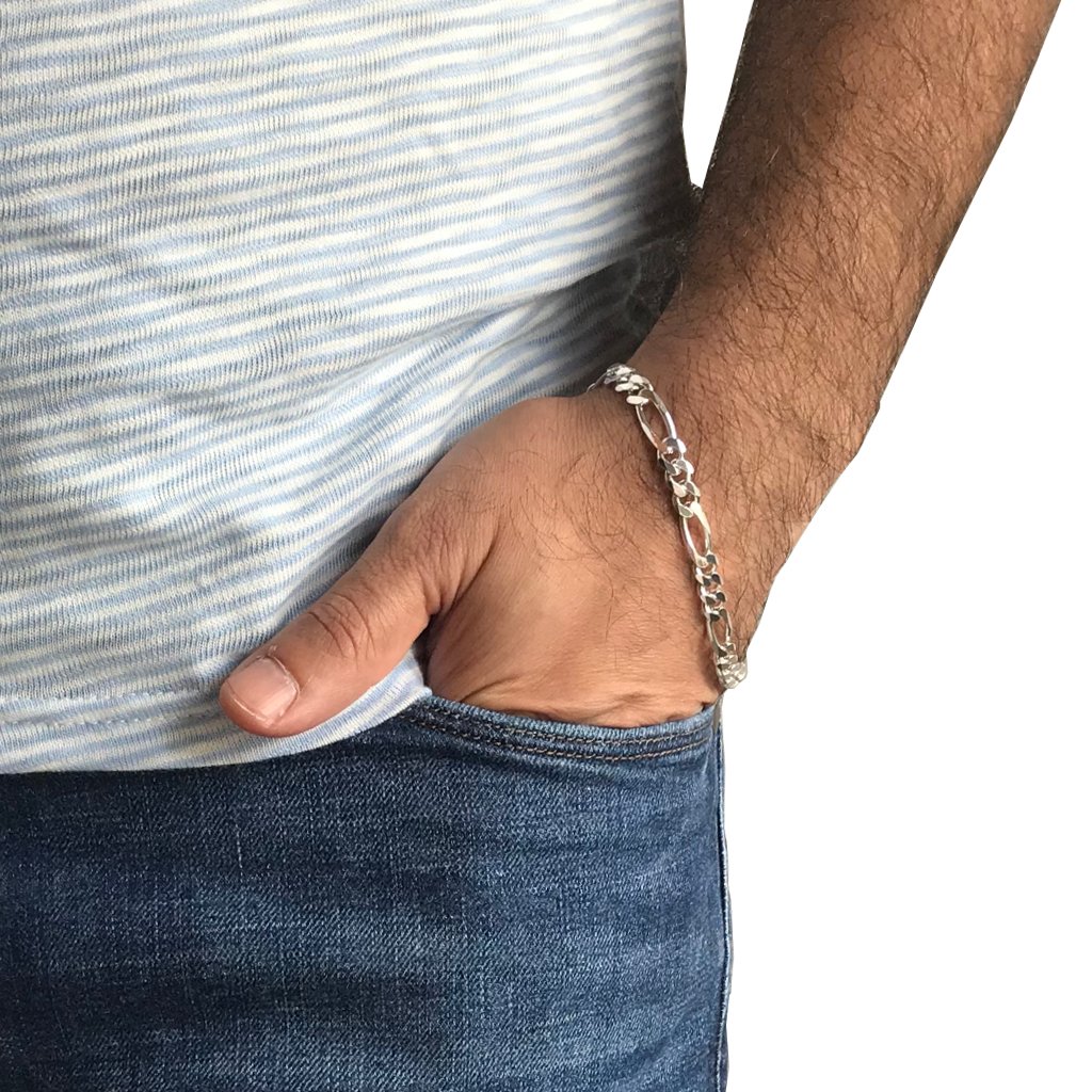 Thin Silver Figaro Chain Bracelet for Men | Buy Online