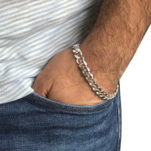 sterling silver chain bracelet for men on model hand