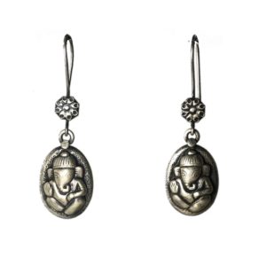 lord ganesha sterling silver earrings in oval design and pure 925 sterling silver jewellery for festive occasion