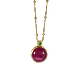 red corundum & emerald pendant & chain necklace in pure 925 sterling silver jewellery and modern design