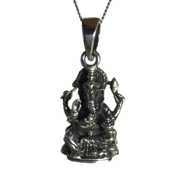 seated ganesh sterling silver pendant & chain from religious silver jewellery for men & women collection