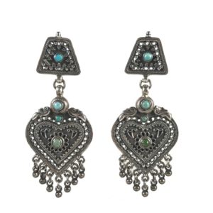 rava work turquoise ethnic sterling silver earrings in pure 925 silver jewellery for women