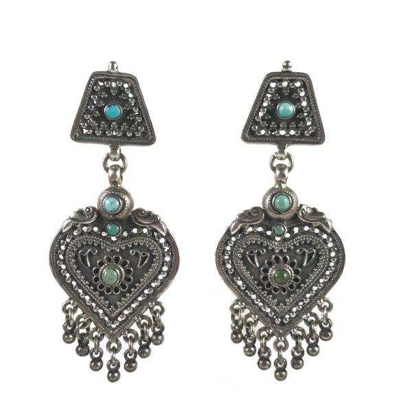 rava work turquoise ethnic sterling silver earrings in pure 925 silver jewellery for women