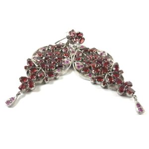 side view garnet set pure sterling silver dangler earrings