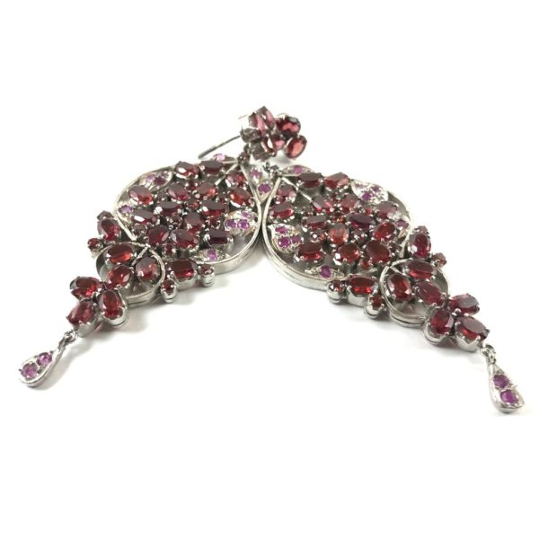 side view garnet set pure sterling silver dangler earrings