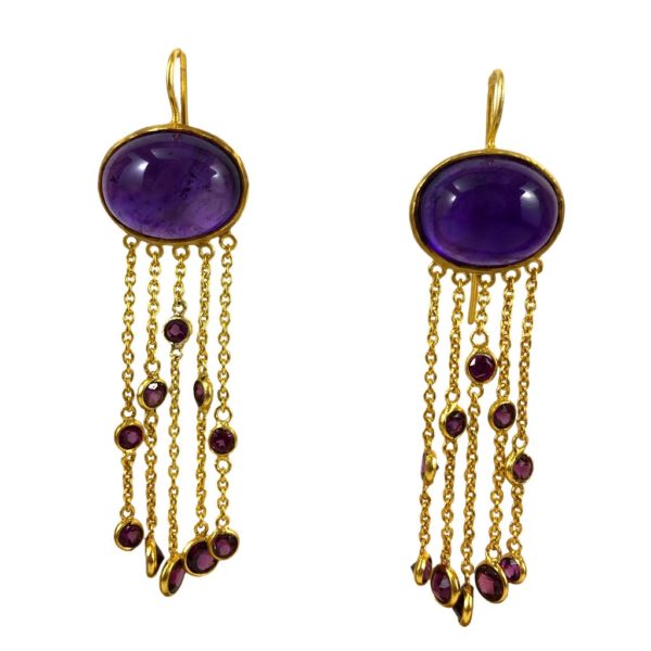 designer gold plated sterling silver earrings set with real amethyst gemstones
