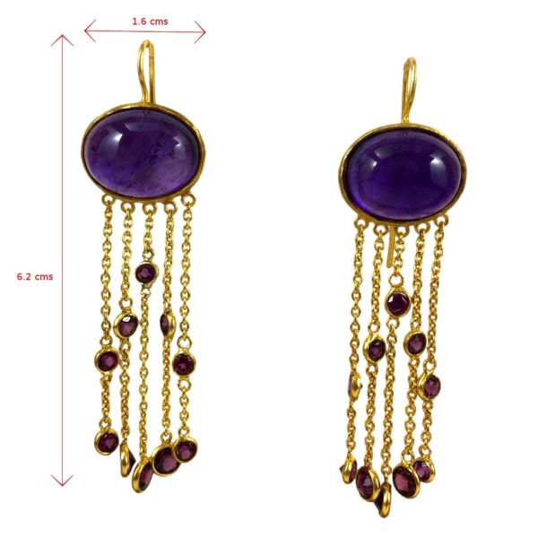 Gold Plated Oval Amethyst Chain Earrings - Image 4