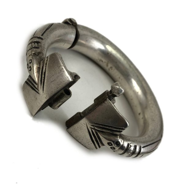 vintage indian tribal silver kada open with clickable lock