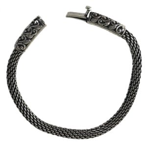 clasp and button fastner on sterling silver chain bracelet