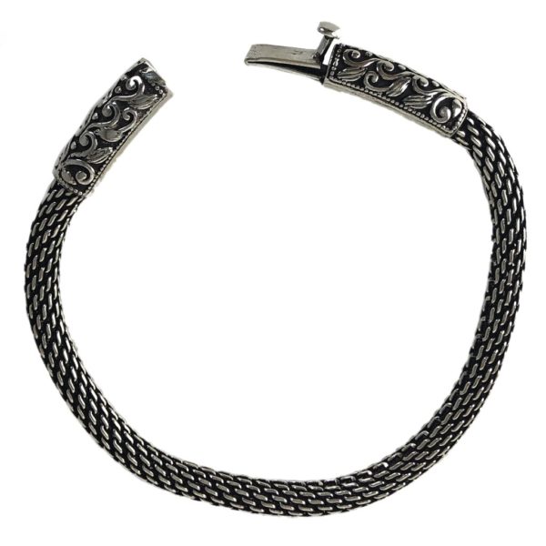 clasp and button fastner on sterling silver chain bracelet