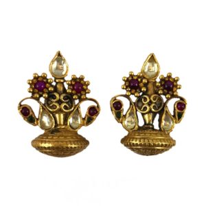 Kalash design jadau gold plated silver earrings with crystal polki