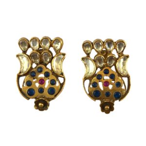 red & blue stone jadau gold plated sterling silver earrings