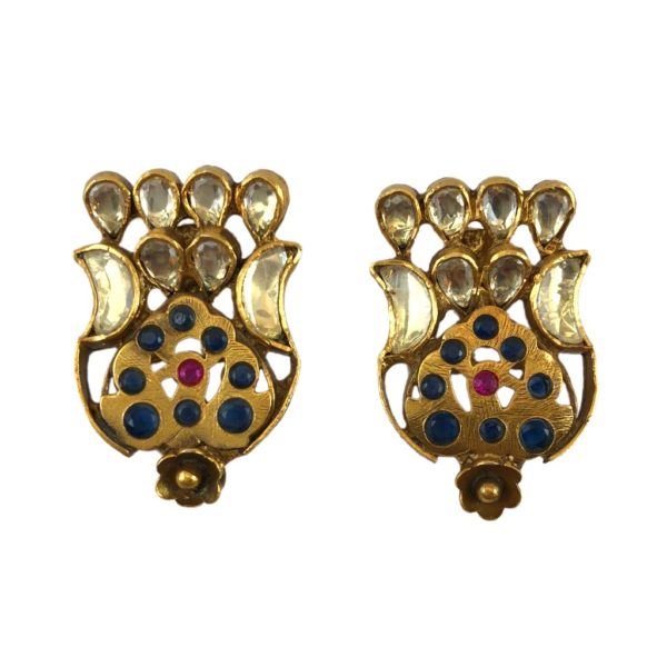 red & blue stone jadau gold plated sterling silver earrings