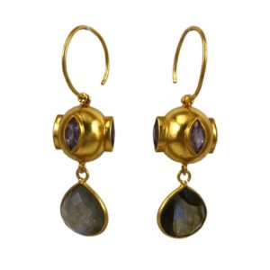rhodolite & amethyst gemstone set gold plated sterling silver earrings from sterling silver jewellery for women