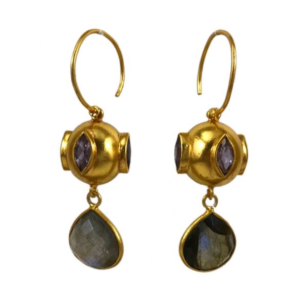 rhodolite & amethyst gemstone set gold plated sterling silver earrings from sterling silver jewellery for women