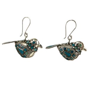bird earrings set with turquoise and with rava work from silver jewellery for women collection