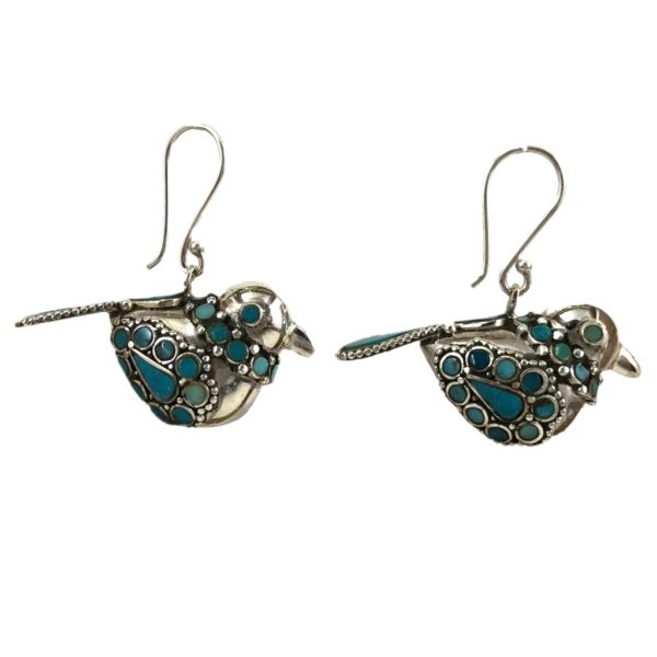 bird earrings set with turquoise and with rava work from silver jewellery for women collection