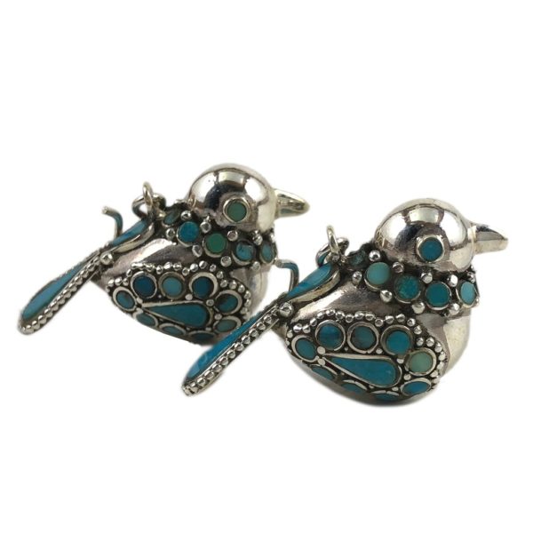 Turquoise Rava work Bird Earrings - Image 2