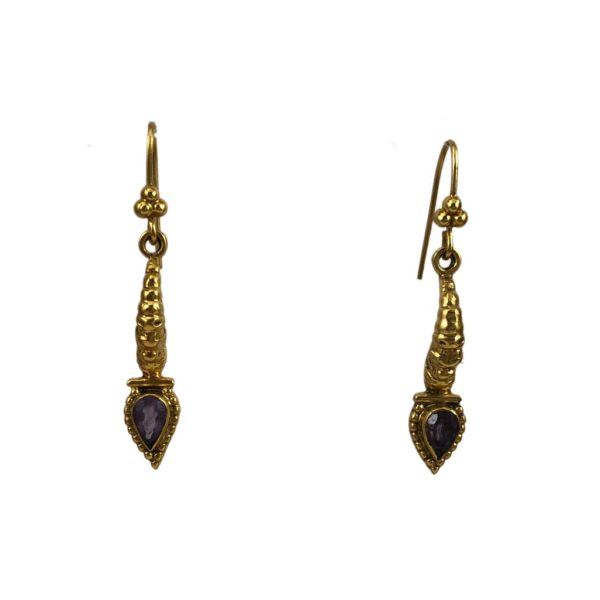 gold plated sterling silver earrings set with amethyst gemstones