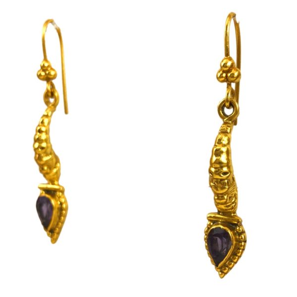 sideview of amethyst gemstone set sterling silver earrings