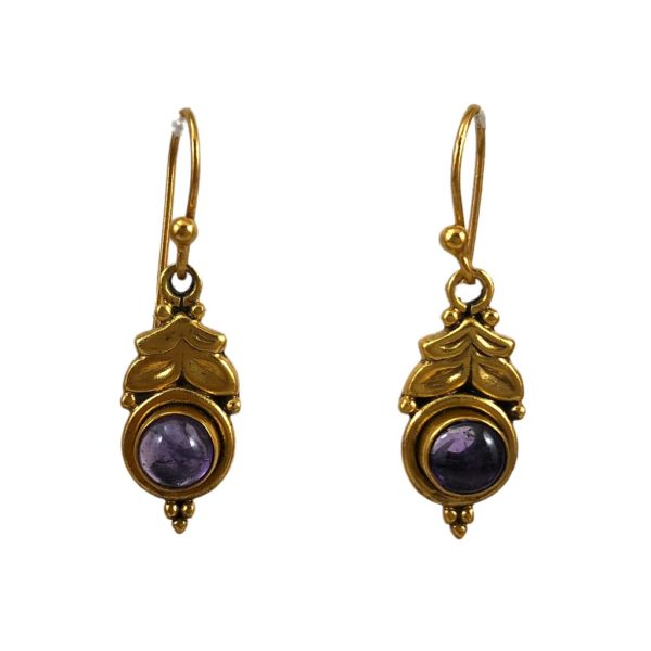 amethyst & leaf design gold plated sterling silver earrings