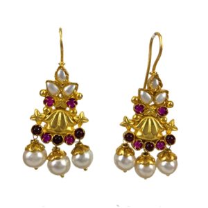 pearl & garnet traditional ethno modern gold plated silver earrings