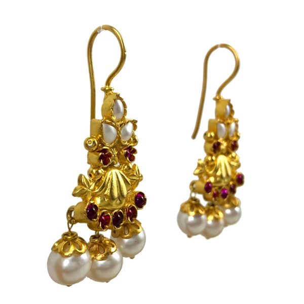 Pearls & Garnets Ethno-Modern Earrings - Image 2