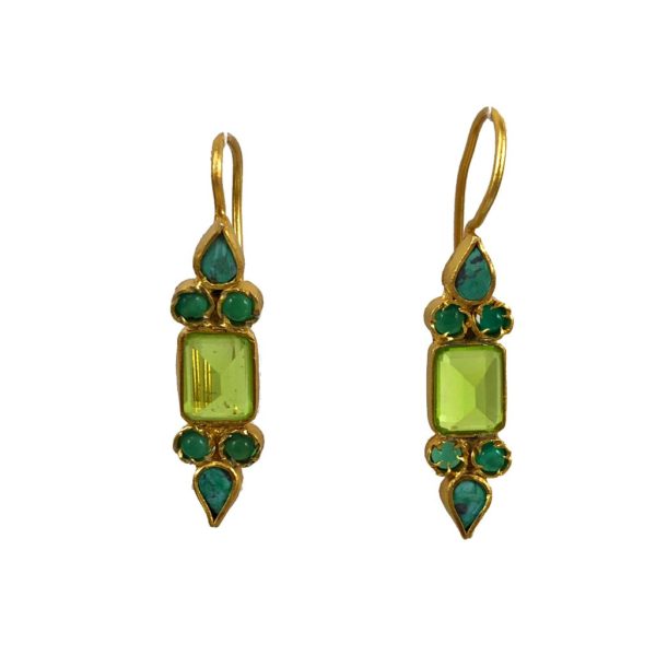 turquoise & peridot green blue gold plated silver earrings