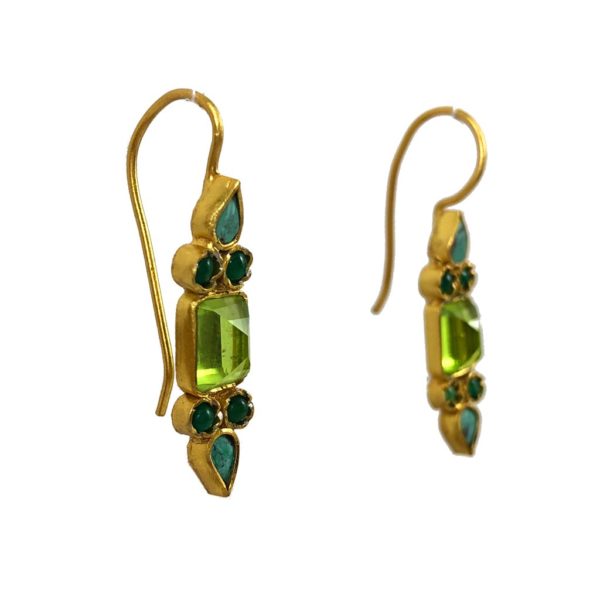 Gold Plated Turquoise Peridot (Green) Earrings - Image 2