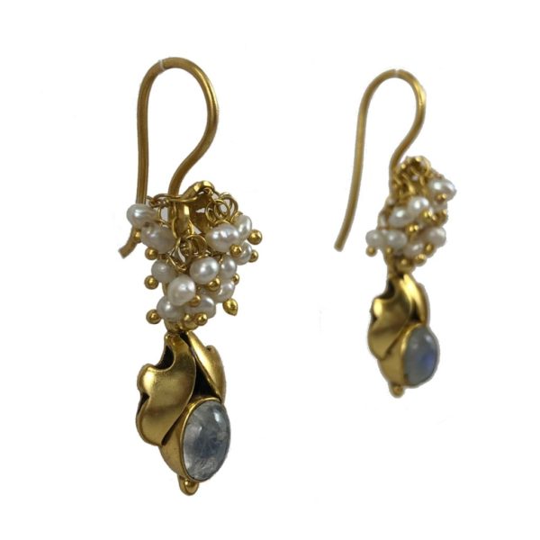Gold Plated Rainbow & Pearl Earrings - Image 2