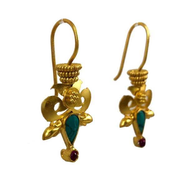 Turquoise Ethno-Modern Gold Plated Earrings - Image 2