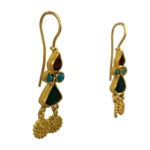 red green blue gold plated silver earrings