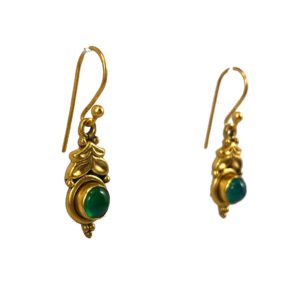 side view of green onyx gold plated sterling silver earrings