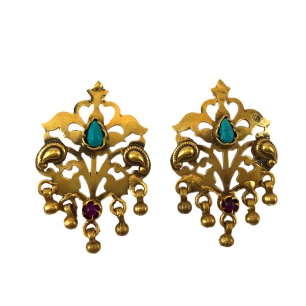 turquoise set gold plated sterling silver earrings inspired by mughal patterns
