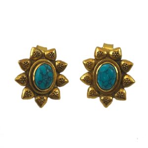 small gold plated turquoise silver stud earrings for women