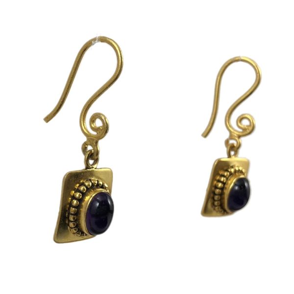 Gold plated Amethyst Rectangular Earrings - Image 2