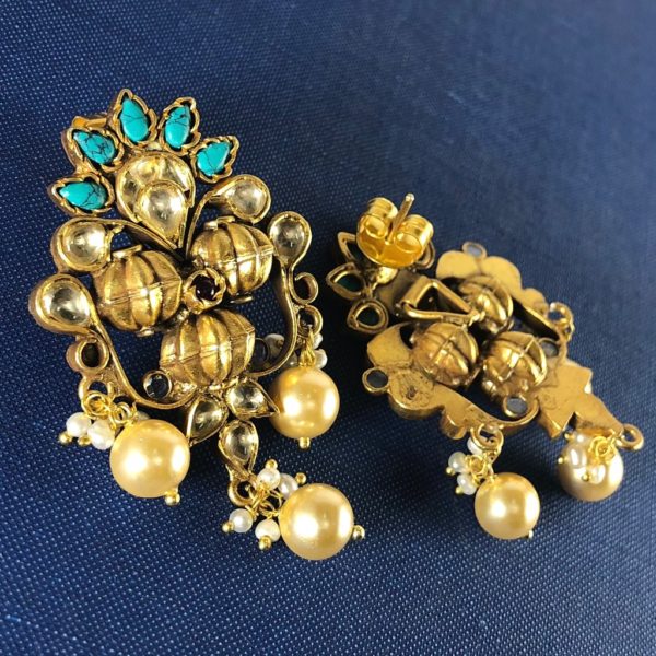 Pearls & Turquoise Jadau Earrings - Image 2