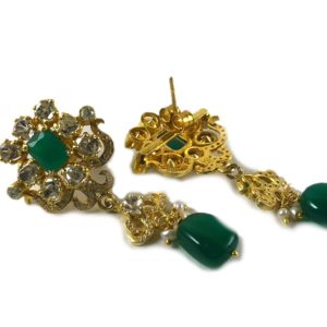 zircon polki & green onyx gold plated silver earrings