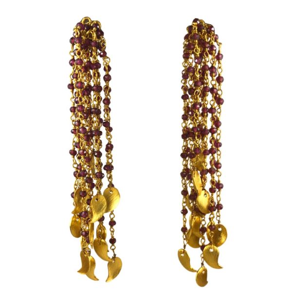 gold plated silver chain earrings set with gemstones