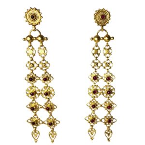 indo-western gold plated silver earrings set with garnets