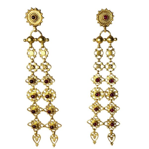 indo-western gold plated silver earrings set with garnets