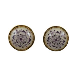 round blue white enamel gold plated silver earrings