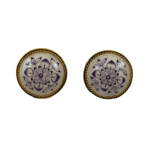 round blue white enamel gold plated silver earrings