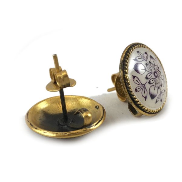 Blue White Enameled Gold plated earrings - Image 2